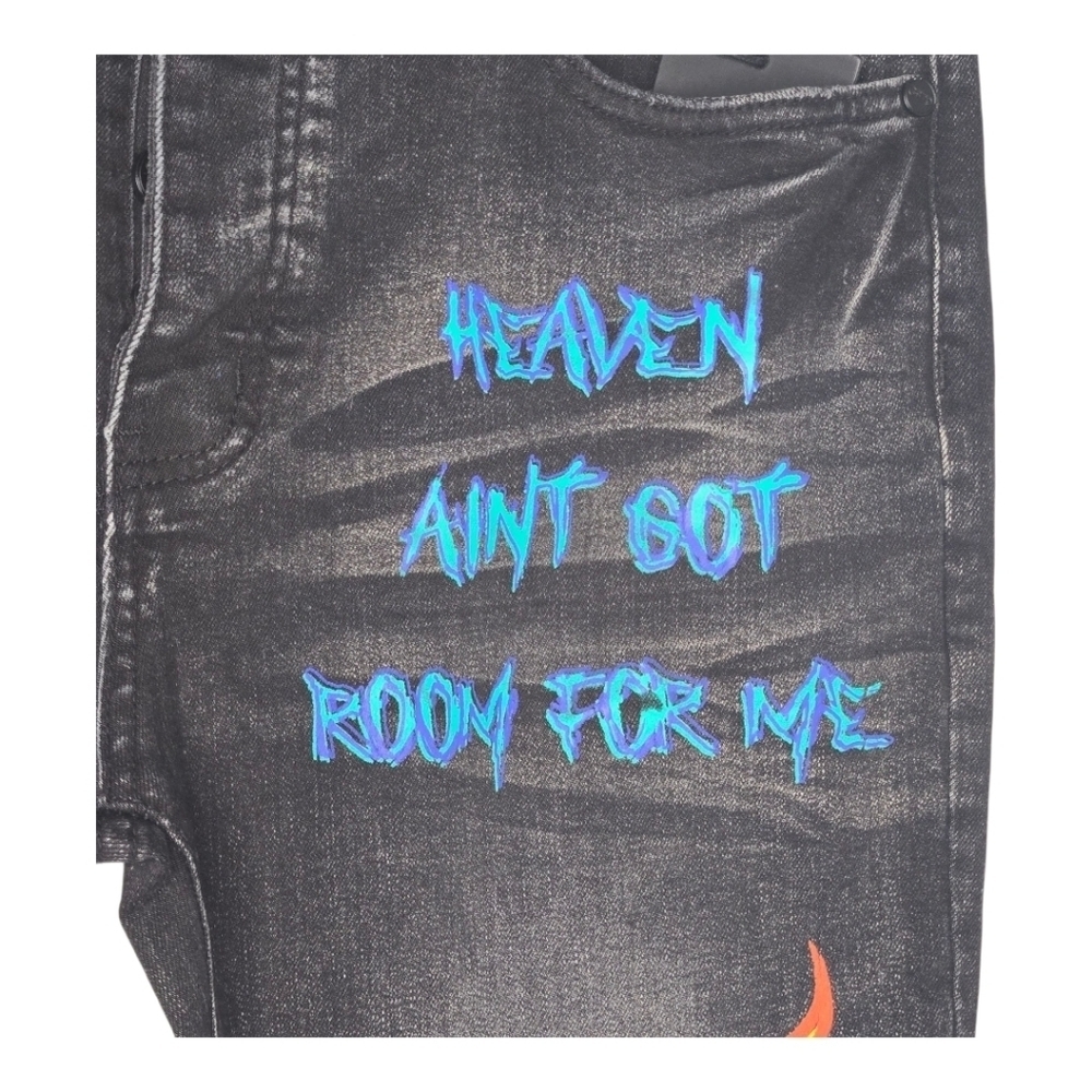 GFTD Mens Black Colorful Graffiti Painted Distressed Landon Denim Jeans 36 - Picture 5 of 16